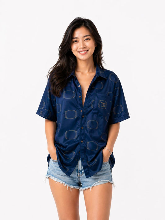 Whisky Cask Club Relaxed Short-Sleeve Button-Down Shirt – Navy & Gold